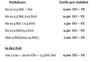 Preisliste Parkplatz Fischergries